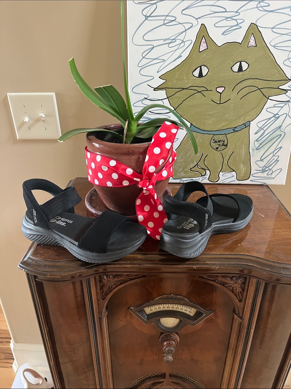 Sketchers Bobs Gala Slip Ins Sandals Black